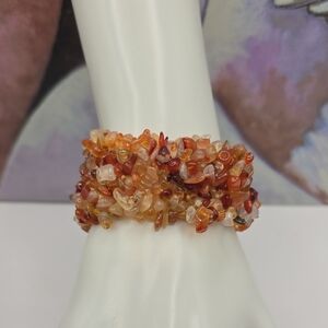 Red Carnelian Gemstone Chips Stretch Bracelet